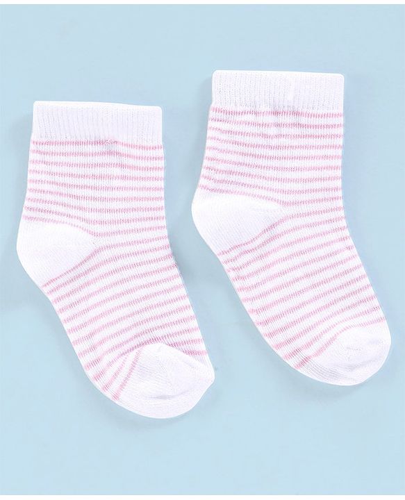 Cutewalk By Babyhug Anti Bacterial Ankle Length Non Terry Socks Striped Pack of 5 - Pink & White