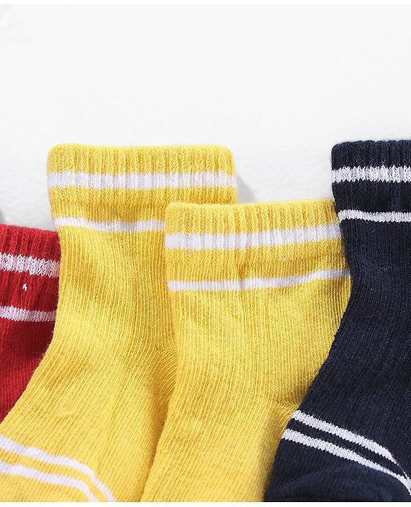Cute Walk by Babyhug Cotton Anti Bacterial Ankle Length Socks Solid Pack of 3 - Yellow Red