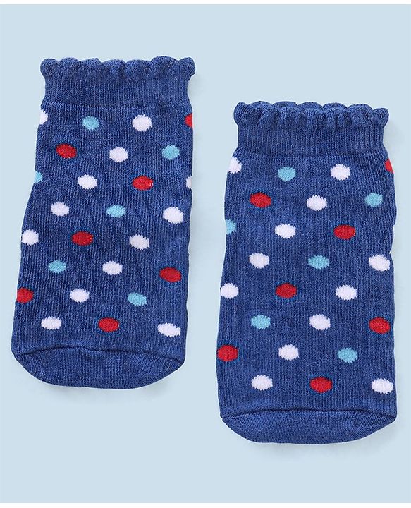 Cutewalk By Babyhug Anti Bacterial Ankle Length Non Terry Socks Pokla dot Design Pack of 3- Blue