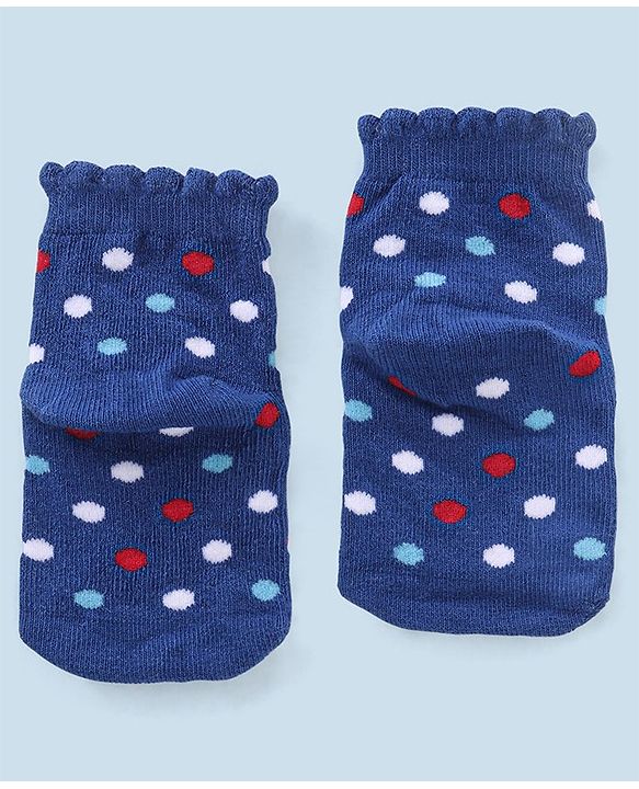 Cutewalk By Babyhug Anti Bacterial Ankle Length Non Terry Socks Pokla dot Design Pack of 3- Blue