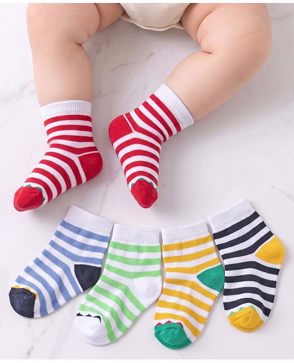 Cute Walk by Babyhug Ankle Length Antibacterial Striped Socks Pack Of 5 - Multicolor
