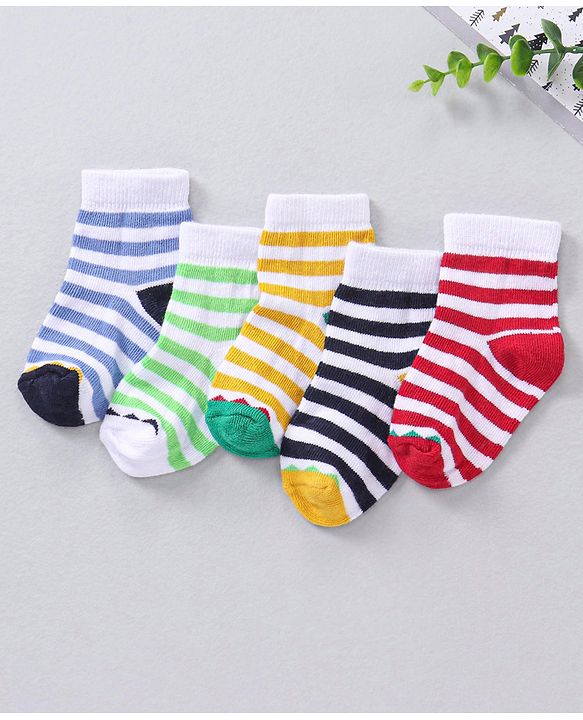 Cute Walk by Babyhug Ankle Length Antibacterial Striped Socks Pack Of 5 - Multicolor