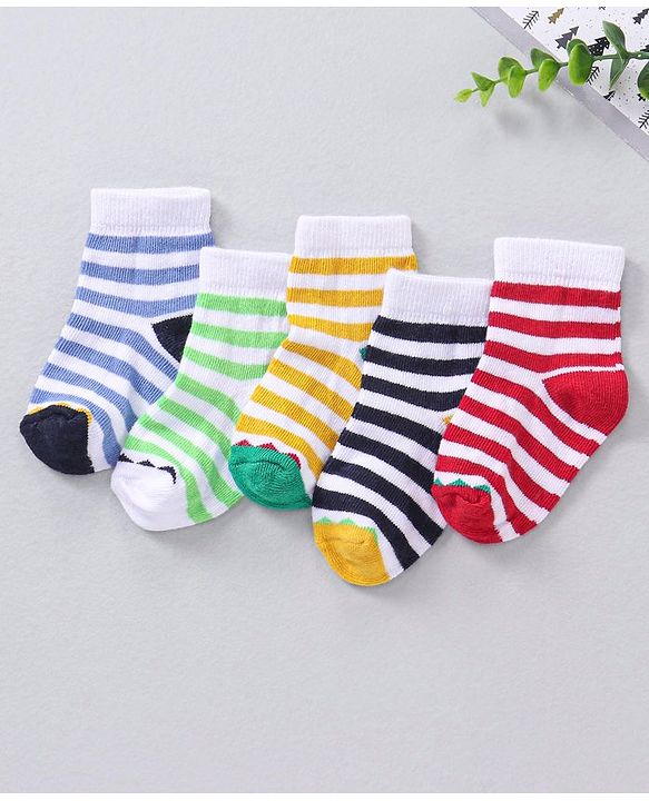 Cute Walk by Babyhug Ankle Length Antibacterial Striped Socks Pack Of 5 - Multicolor