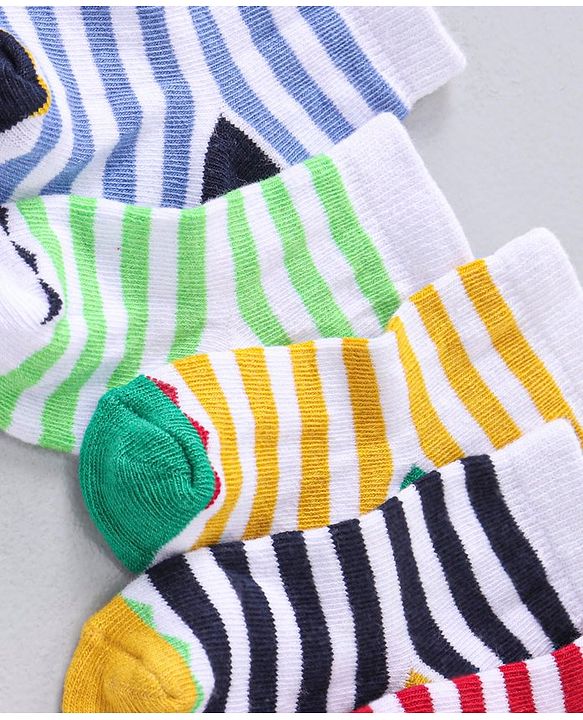 Cute Walk by Babyhug Ankle Length Antibacterial Striped Socks Pack Of 5 - Multicolor
