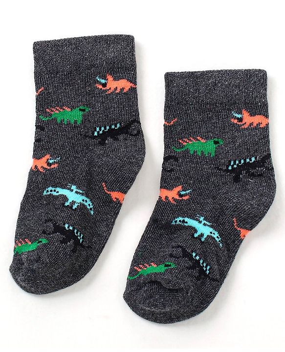 Cutewalk By Babyhug Anti Bacterial Ankle Length Non Terry Socks Dino Design Pack of 5 - Multicolour