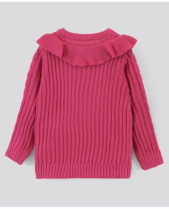 Pine Kids Full Sleeves Moderate Winter Sweater With Frill - Pink