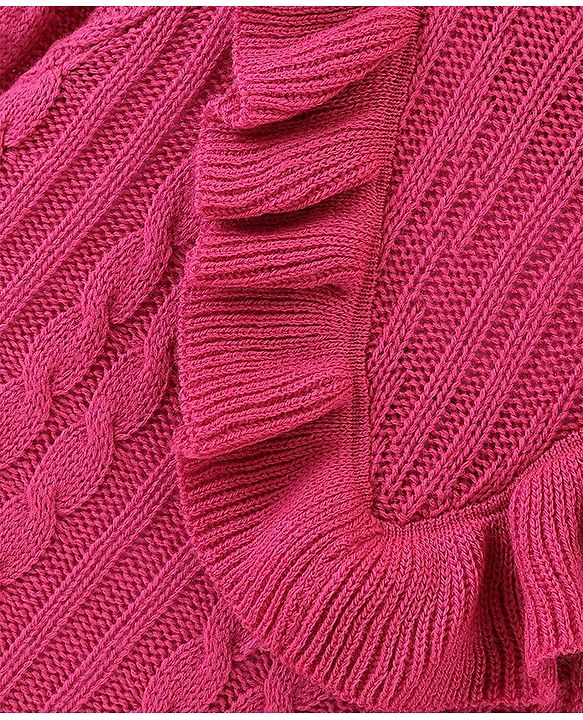 Pine Kids Full Sleeves Moderate Winter Sweater With Frill - Pink