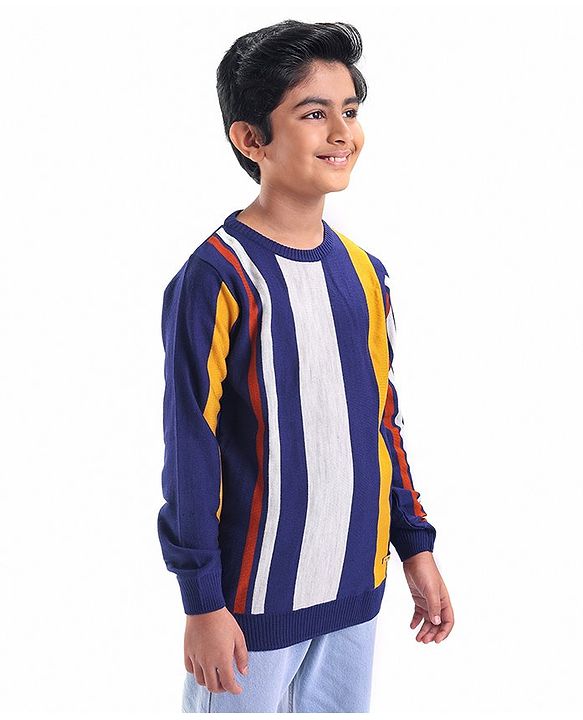 Pine Kids Full Sleeves Knit Vertical Stripe Pullover - Multicolor