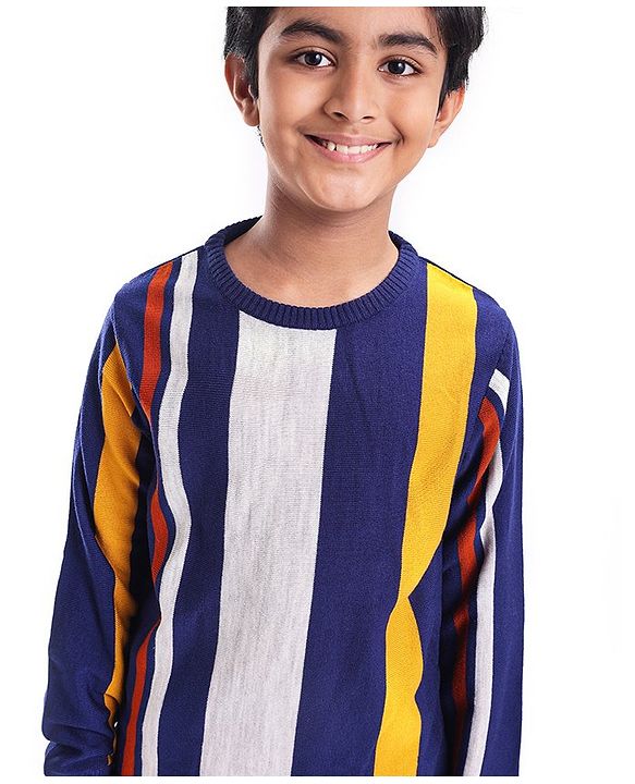 Pine Kids Full Sleeves Knit Vertical Stripe Pullover - Multicolor