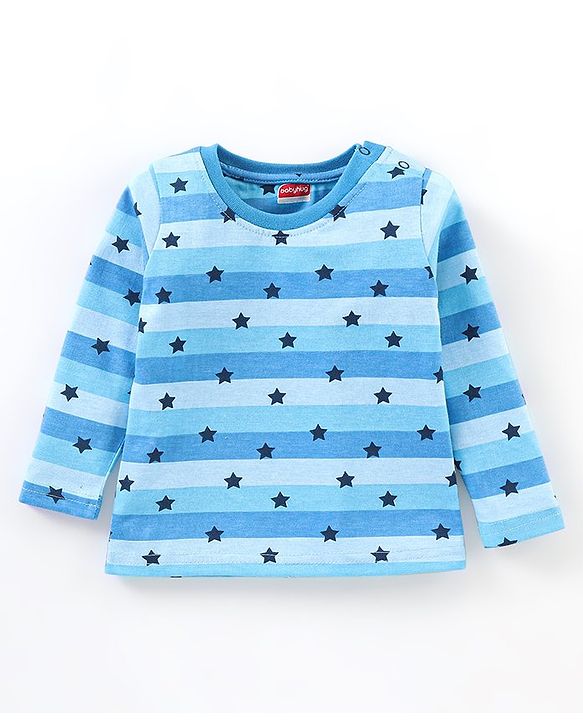 Babyhug Cotton Knit Full Sleeves Night Suit Star Print - Blue