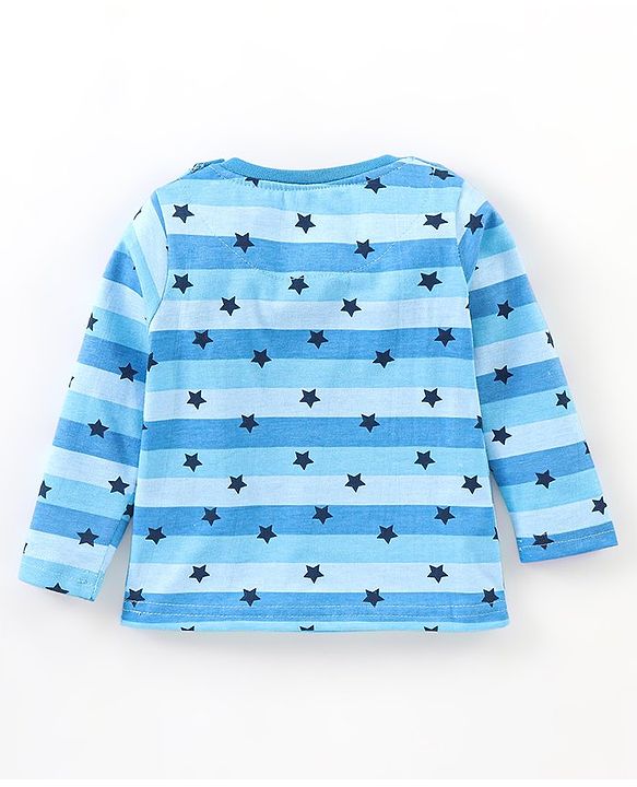 Babyhug Cotton Knit Full Sleeves Night Suit Star Print - Blue