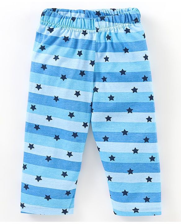Babyhug Cotton Knit Full Sleeves Night Suit Star Print - Blue