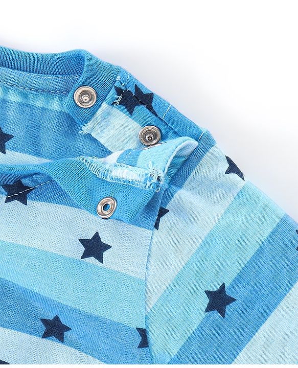 Babyhug Cotton Knit Full Sleeves Night Suit Star Print - Blue