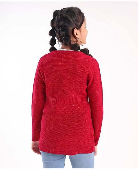 Pine Kids Full Sleeves Medium Winter Sweater with Lurex Solid- Red