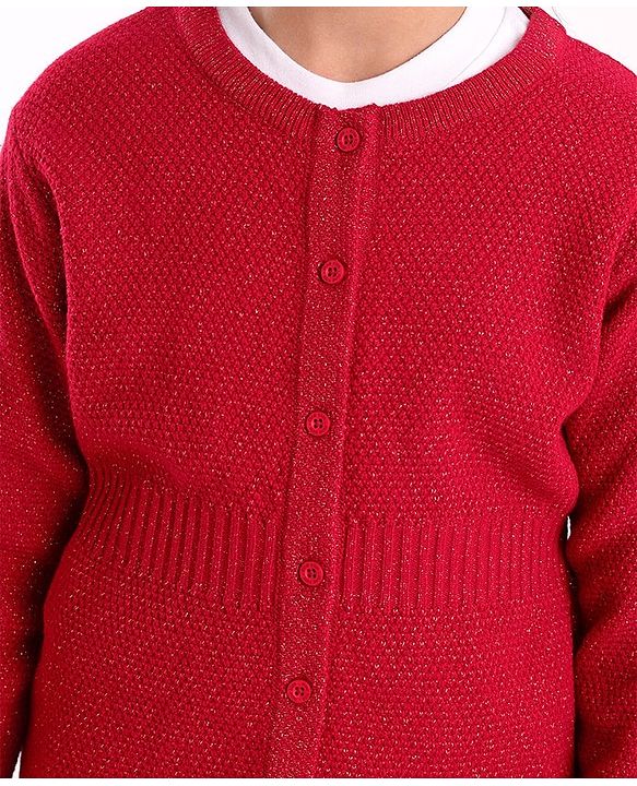Pine Kids Full Sleeves Medium Winter Sweater with Lurex Solid- Red