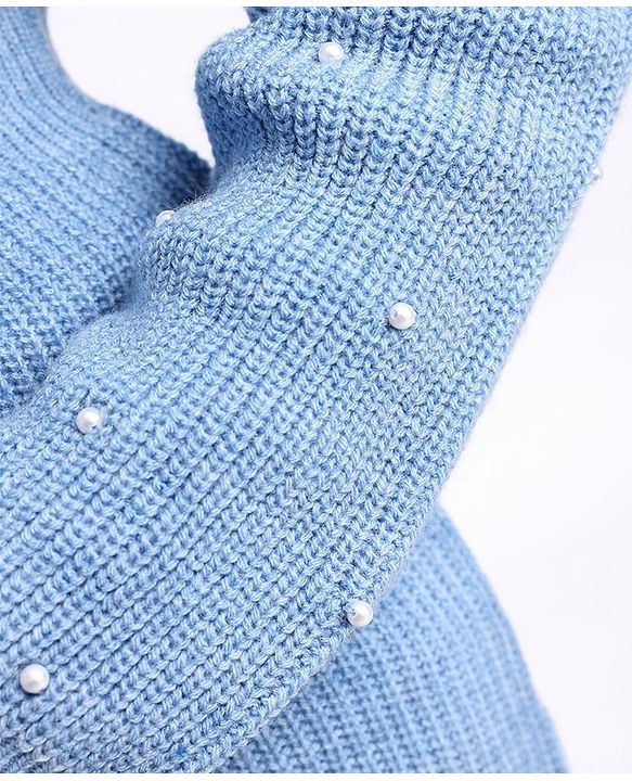 Pine Kids Full Sleeves Moderate Winterwear Sweater With Pearls - Blue