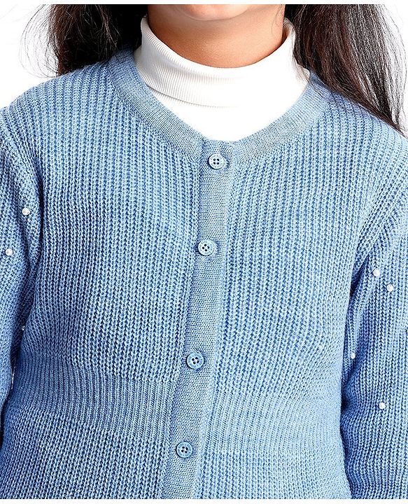 Pine Kids Full Sleeves Moderate Winterwear Sweater With Pearls - Blue