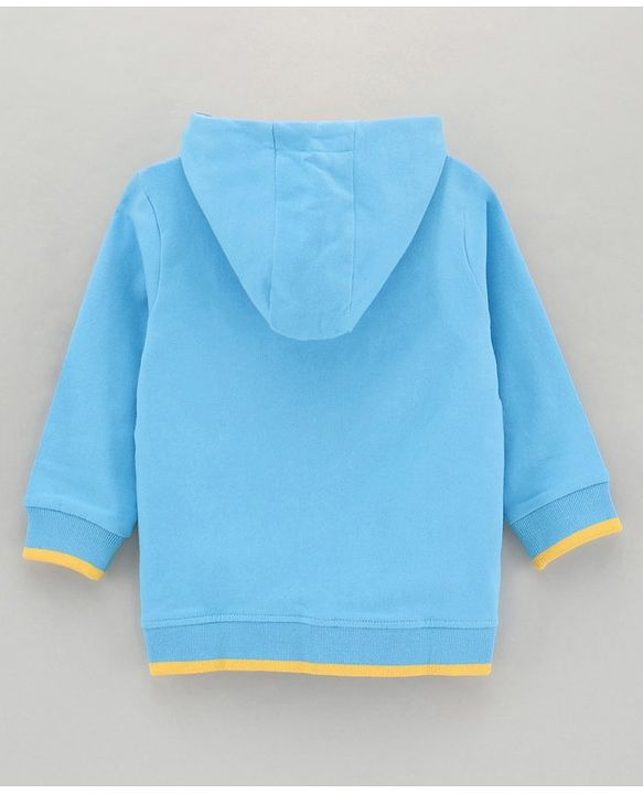 Babyhug Full Sleeves Hooded Sweat-Jacket With Giraffe Applique - Blue