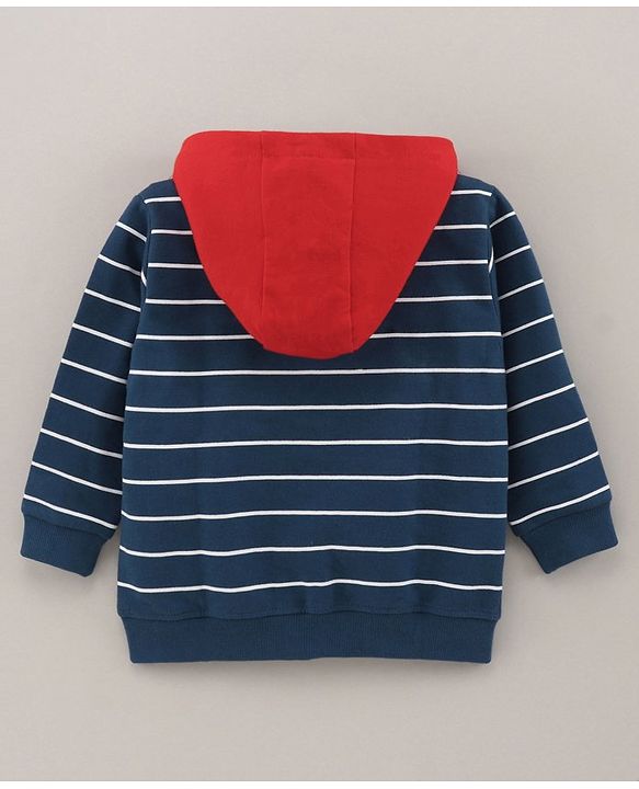 Babyhug Full Sleeves Sweatjacket with Hood Ship Print - Dark Blue