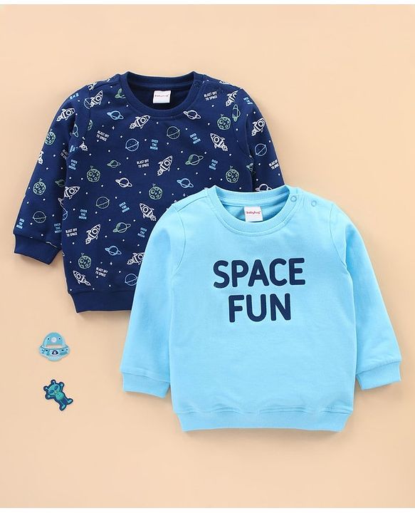 Babyhug Full Sleeves Sweatshirts Printed Pack of 2 - Navy