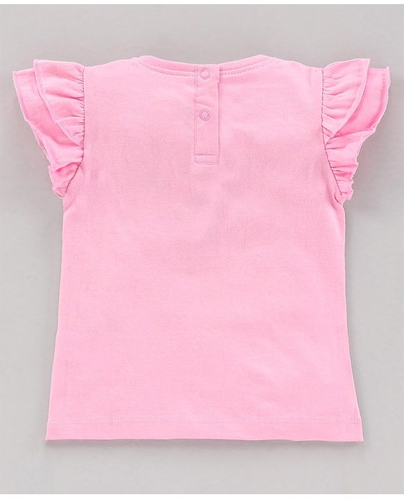 Babyhug Frill Sleeves Cotton Top Love Print - Pink