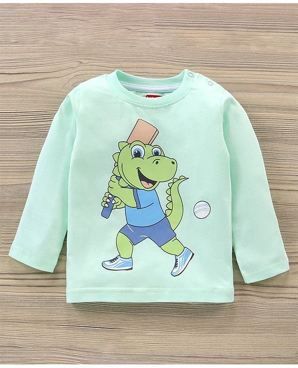 Babyhug Full Sleeves T-Shirt & Joggers Set Dino Print - Light Green Blue