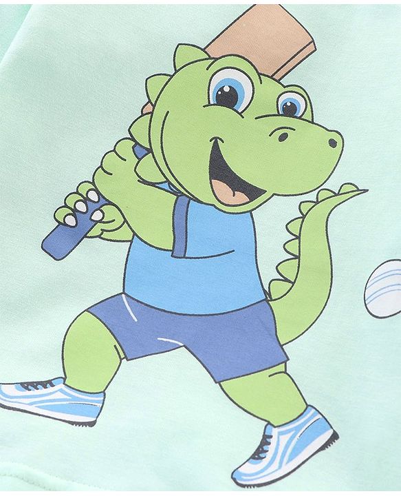 Babyhug Full Sleeves T-Shirt & Joggers Set Dino Print - Light Green Blue