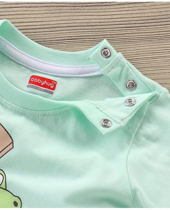 Babyhug Full Sleeves T-Shirt & Joggers Set Dino Print - Light Green Blue