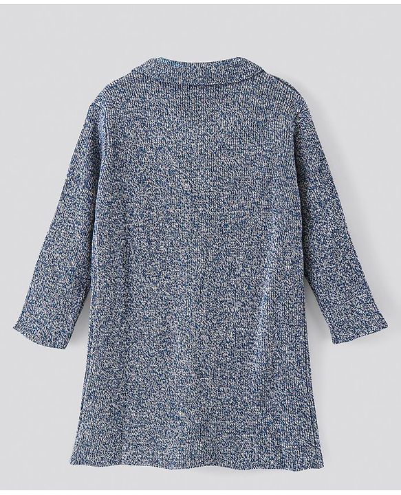 Pine Kids Full Sleeves Front Open Long Sweater Jacket Medium Winter Solid- Blue