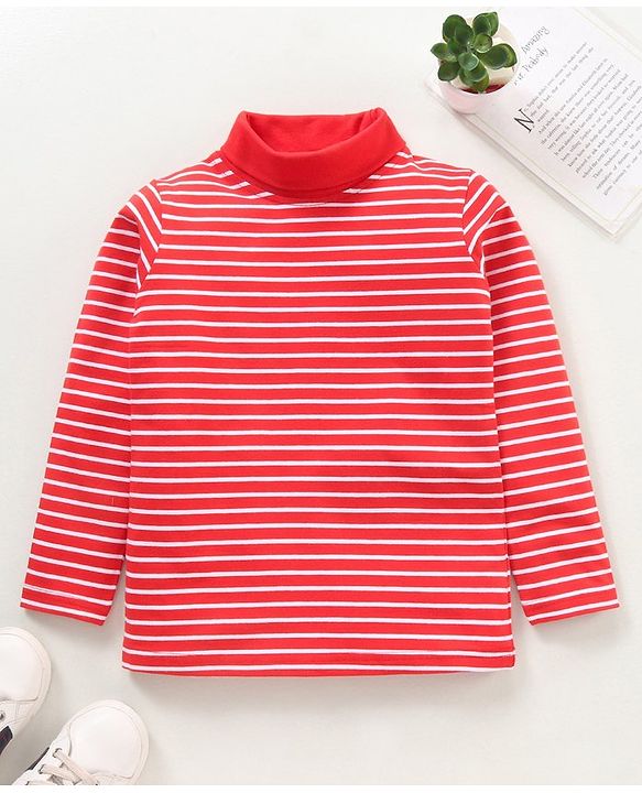 Babyhug Full Sleeves Striped Skivi Tee - Red