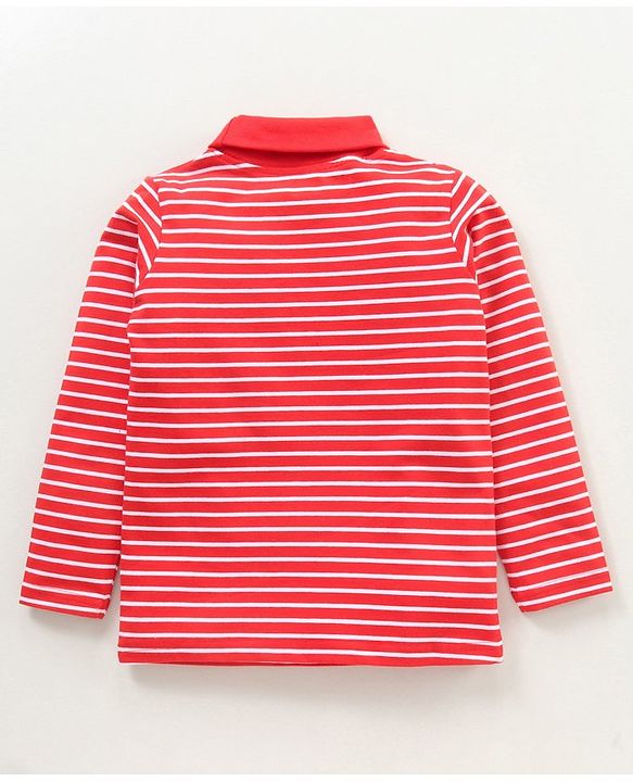 Babyhug Full Sleeves Striped Skivi Tee - Red