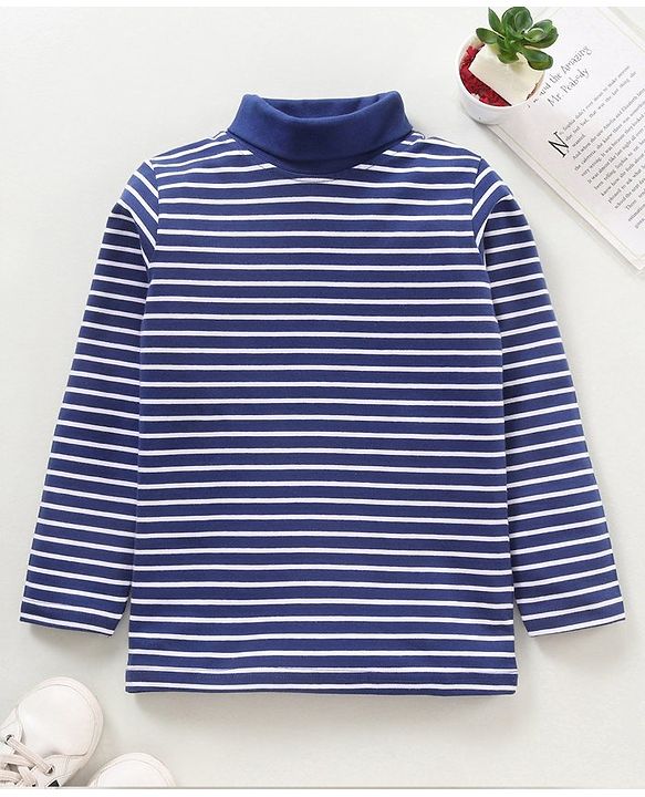 Babyhug Full Sleeves Striped Skivi Tee - Navy