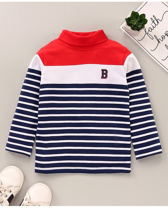 Babyhug Full Sleeves Striped Skivi Tee - Red