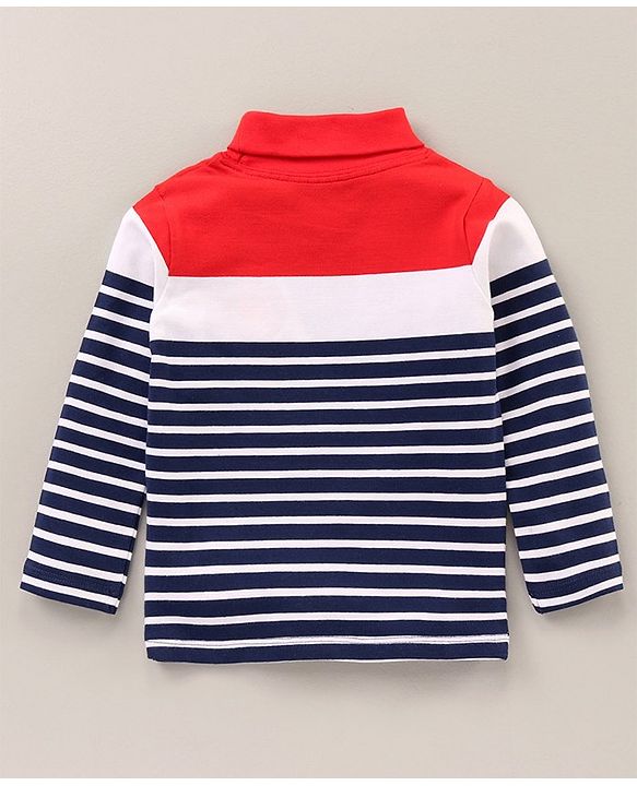 Babyhug Full Sleeves Striped Skivi Tee - Red