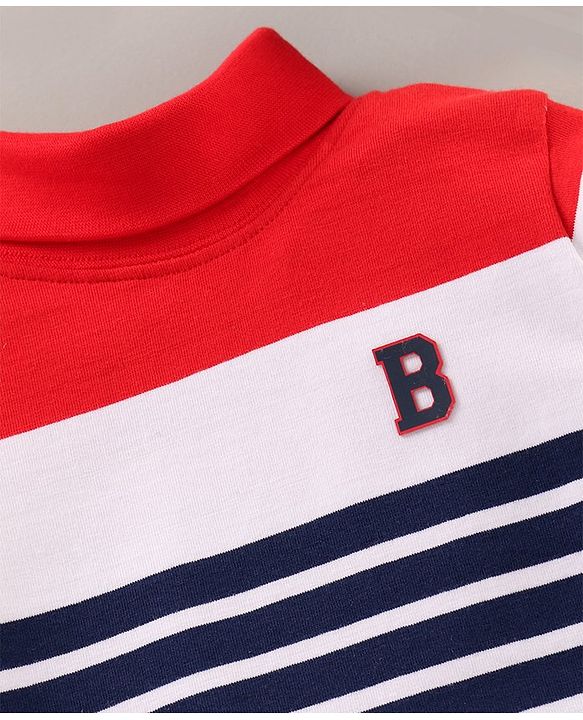 Babyhug Full Sleeves Striped Skivi Tee - Red