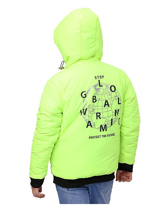 Pine Kids Full Sleeves Moderate Winter Solid Puffed Hooded Jacket - Green