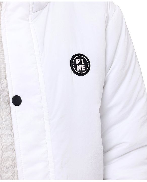 Pine Kids Full Sleeves Moderate Winter Solid Puffed Hooded Jacket - White
