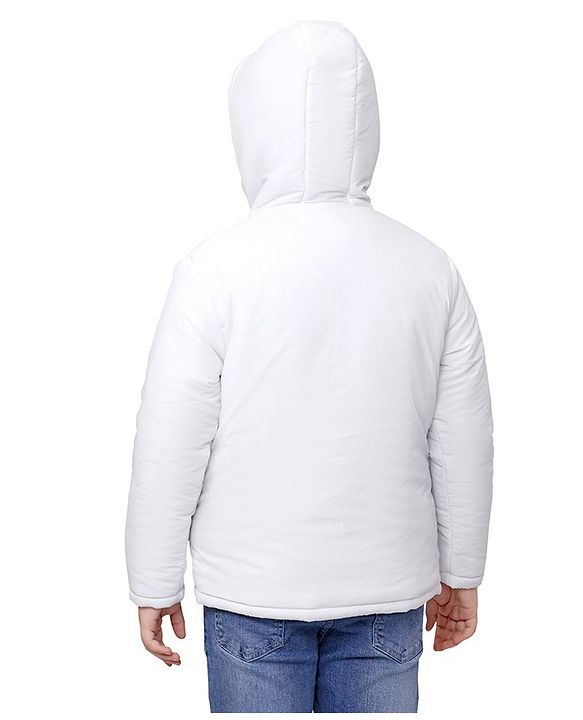 Pine Kids Full Sleeves Moderate Winter Solid Puffed Hooded Jacket - White