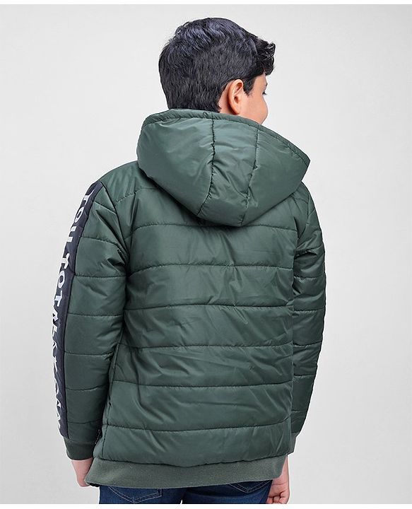 Pine Kids Full Sleeves Padded Jacket with Hood for Moderate Winter - Olive Green
