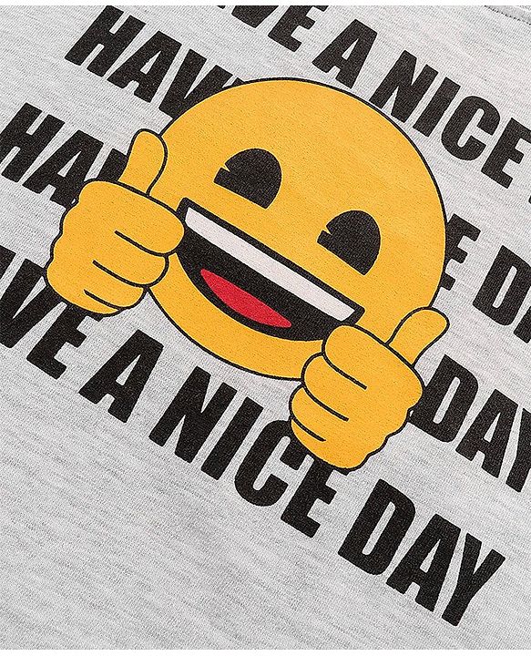 Pine Kids Half Sleeves Biowashed T-Shirt Emoji Print - Grey