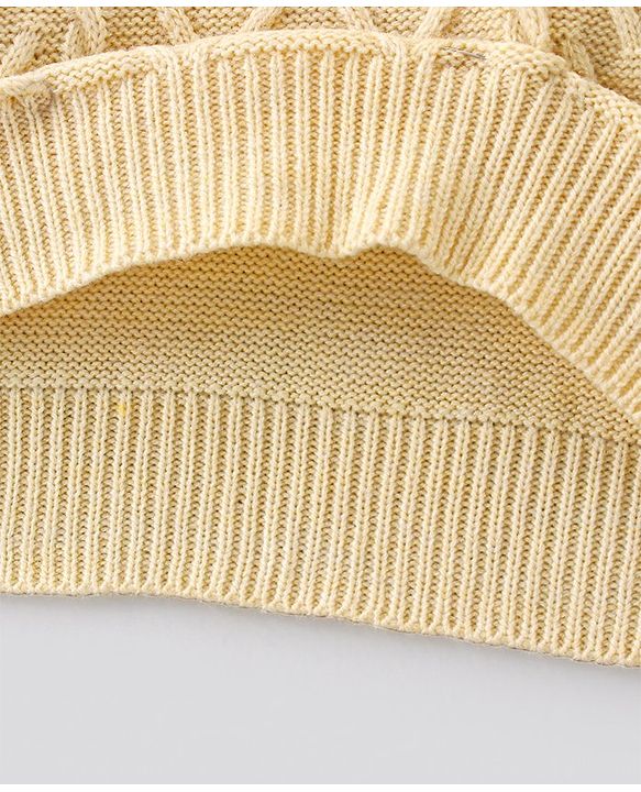 Pine Kids Full Sleeves Cable Structure Sweater With Collar Medium Winter Solid- Beige
