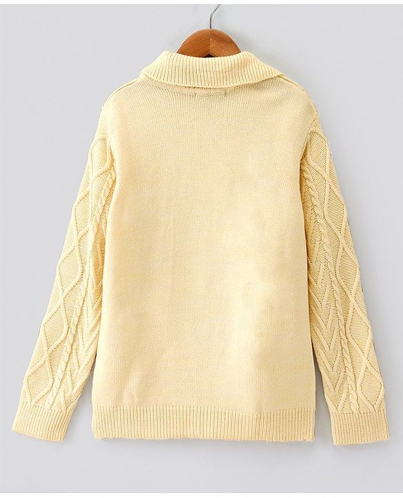 Pine Kids Full Sleeves Cable Structure Sweater With Collar Medium Winter Solid- Beige