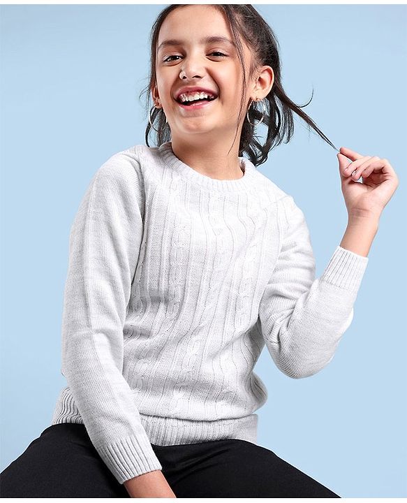 Pine Kids Cable Structure Medium Winter Pullover - Grey
