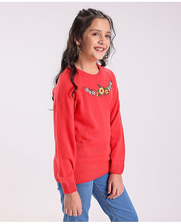Pine Kids Full Sleeves Embroidered Pullover Sweater - Multicolor