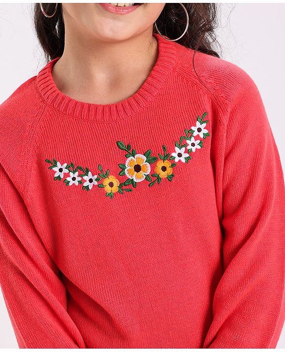 Pine Kids Full Sleeves Embroidered Pullover Sweater - Multicolor