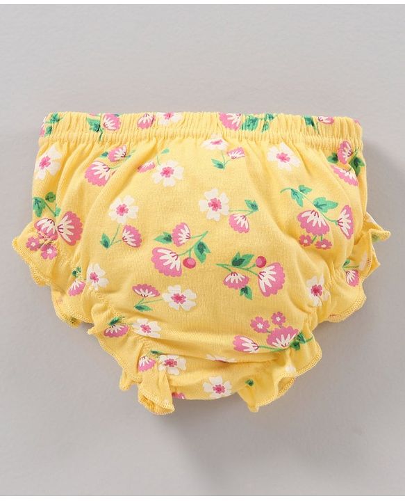 Babyhug 100% Cotton Antibacterial Bloomers Striped And Floral Print Pack of 3 - Pink Yellow Purple