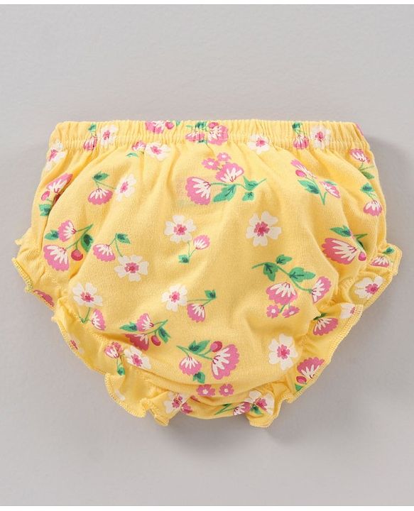 Babyhug 100% Cotton Antibacterial Bloomers Striped And Floral Print Pack of 3 - Pink Yellow Purple