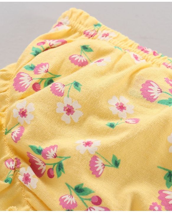 Babyhug 100% Cotton Antibacterial Bloomers Striped And Floral Print Pack of 3 - Pink Yellow Purple