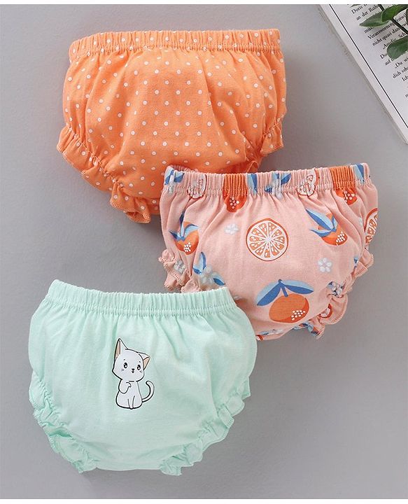 Babyhug 100% Cotton Dots & Cat Printed Bloomers Pack Of 3 - Multicolout