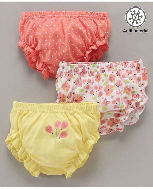 Babyhug 100% Cotton Antibacterial Bloomers Floral & Dot Print Pack of 3 - Multicolor
